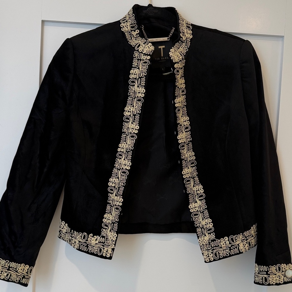 Ted Baker London Black and Cream velvet Embroidered Bolero